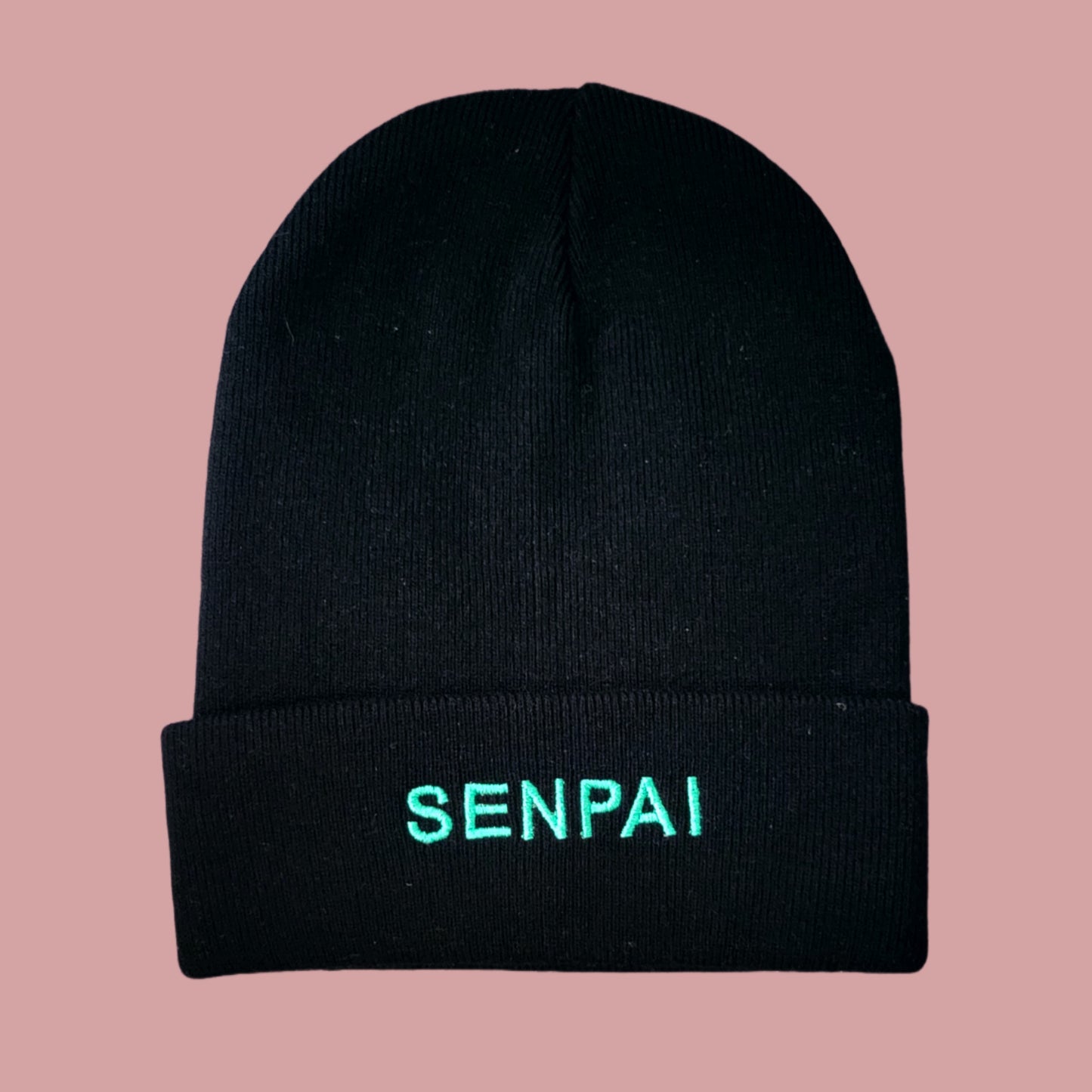 Turquoise/Black Senpai Embroidered Beanie