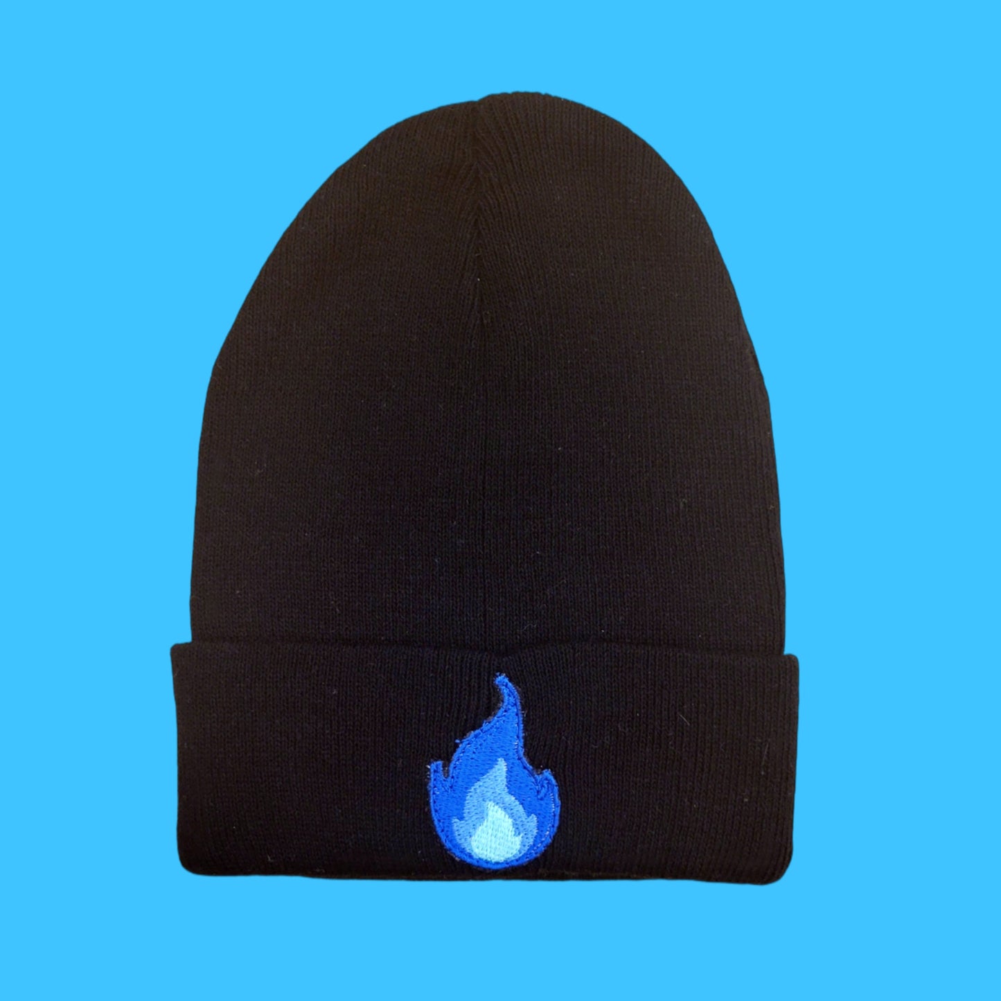 Blue Flame Embroidered Beanie