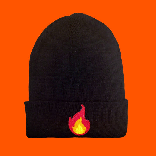 Red Flame Embroidered Beanie